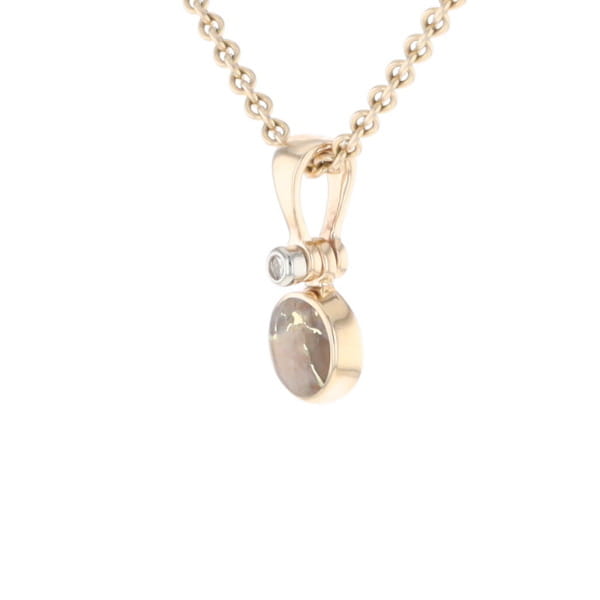 Gold Quartz Necklace Round Inlaid Pendant with .02ct Diamond