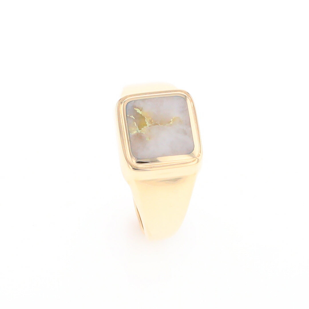 Gold Quartz Ring Square Inlaid Design