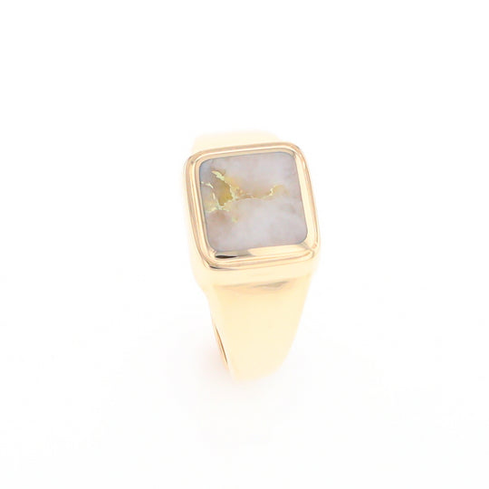 Gold Quartz Ring Square Inlaid Design