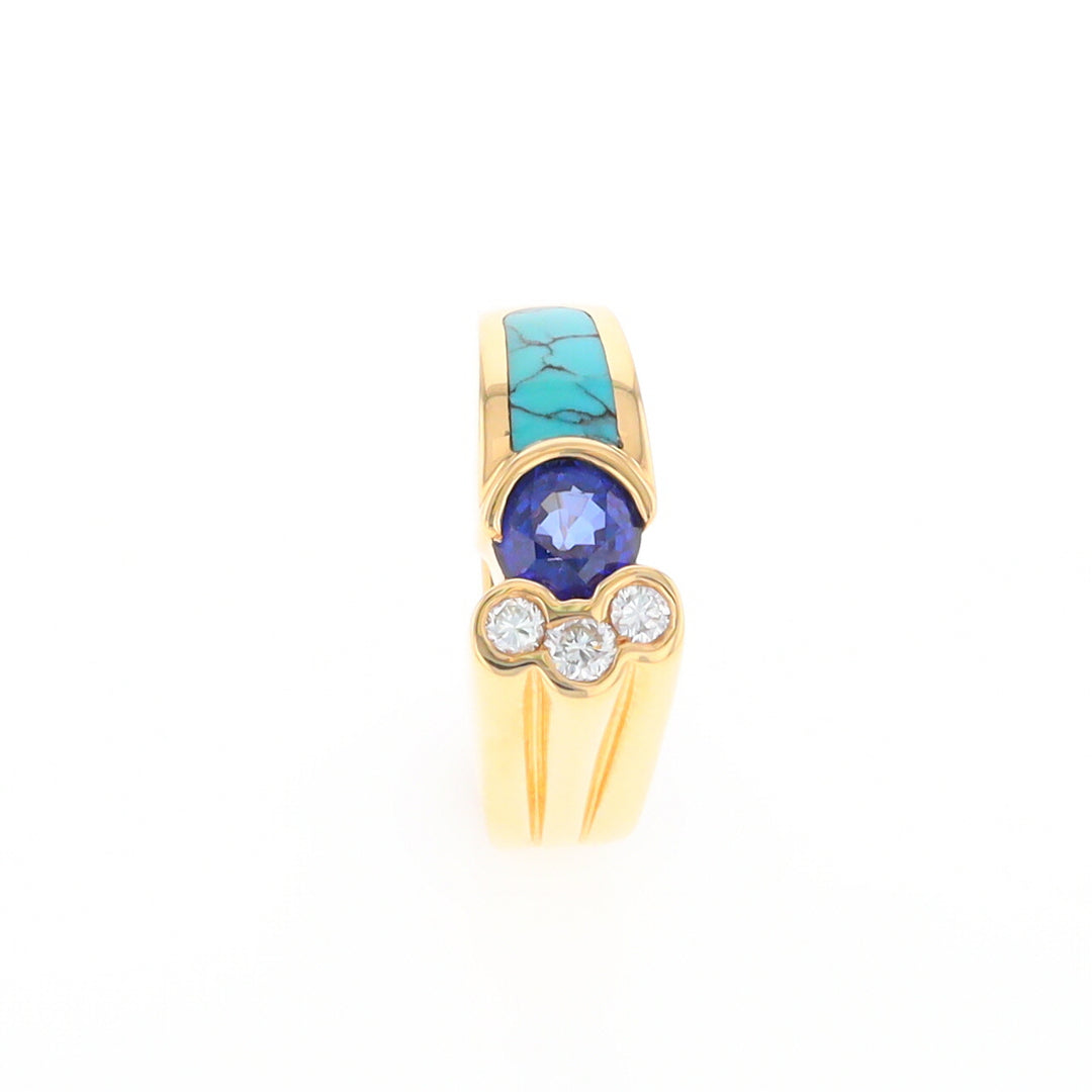 Turquoise Inlaid Ring with Sapphire and 0.23ctw Diamonds