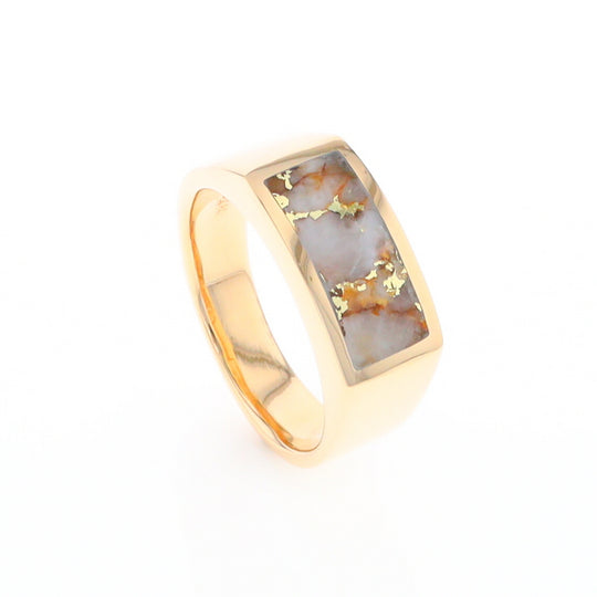 Gold Quartz Ring Rectangle Inlaid Design