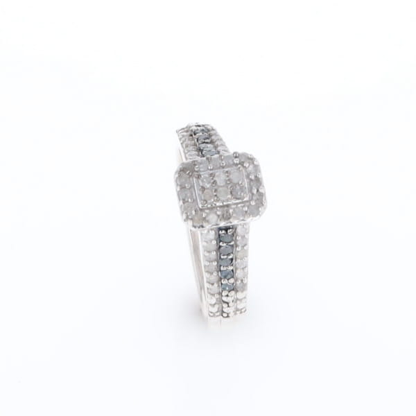 Blue & White Diamond Rectangle Cluster Ring