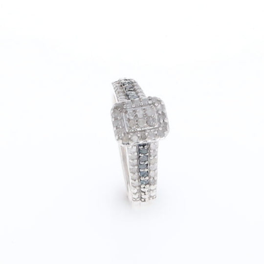 Blue & White Diamond Rectangle Cluster Ring