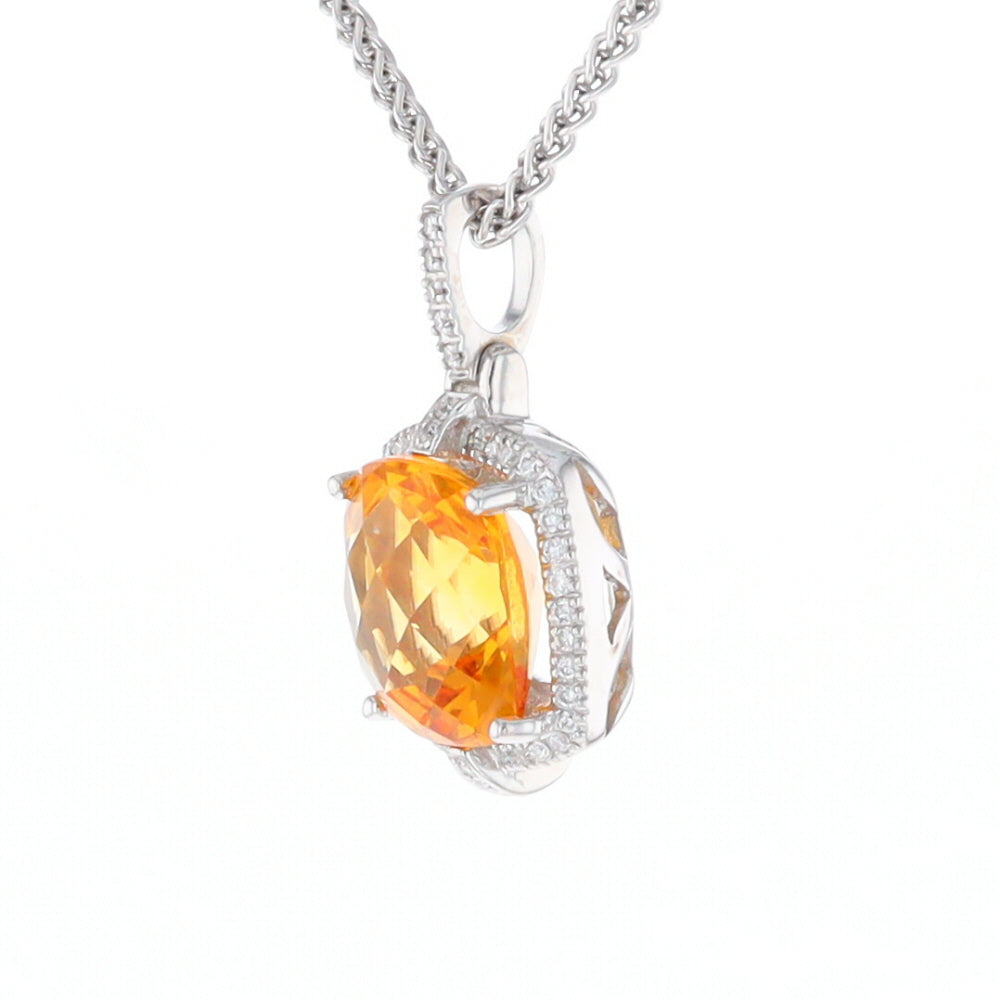 Checkered Citrine Diamond Halo Pendant