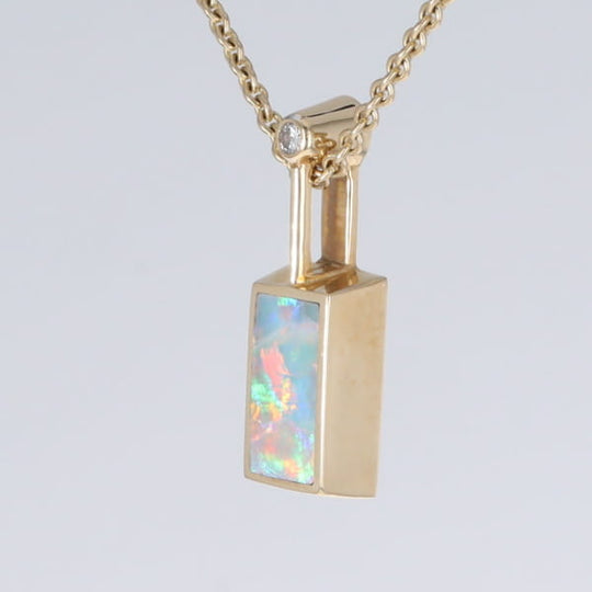Opal Pendant Rectangle Inlaid Design with .04ctw Round Diamond