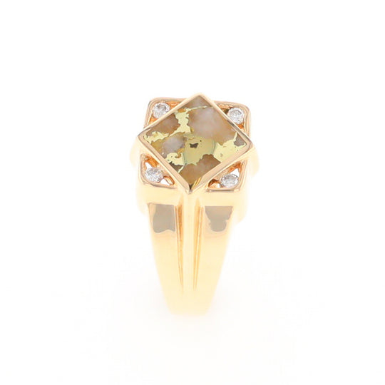 Gold Quartz Mens Ring with Diamond Accents