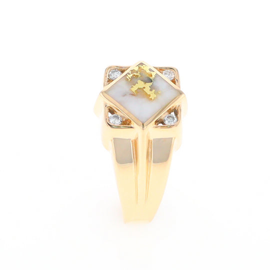 Gold Quartz Mens Ring with Diamond Accents