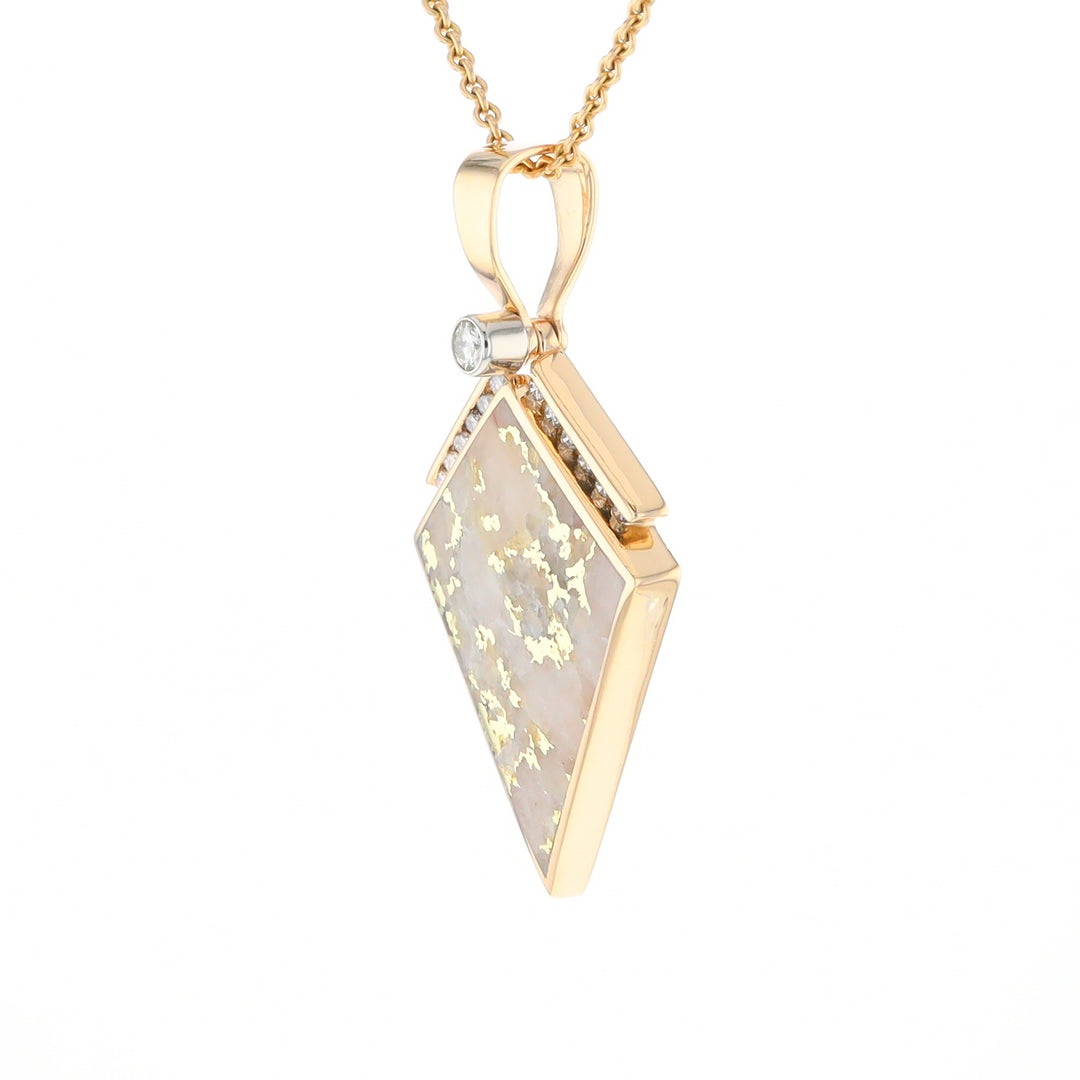 Gold Quartz Kite Shape Inlaid Pendant with .27ctw Diamonds