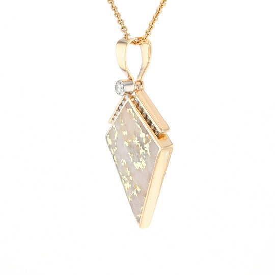 Gold Quartz Kite Shape Inlaid Pendant with .27ctw Diamonds