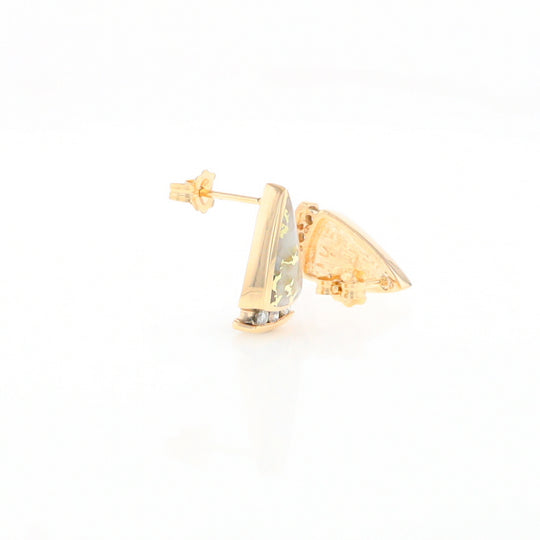 G1 Gold Quartz Earrings Triangle Shape Inlaid Design with .12ctw Diamonds