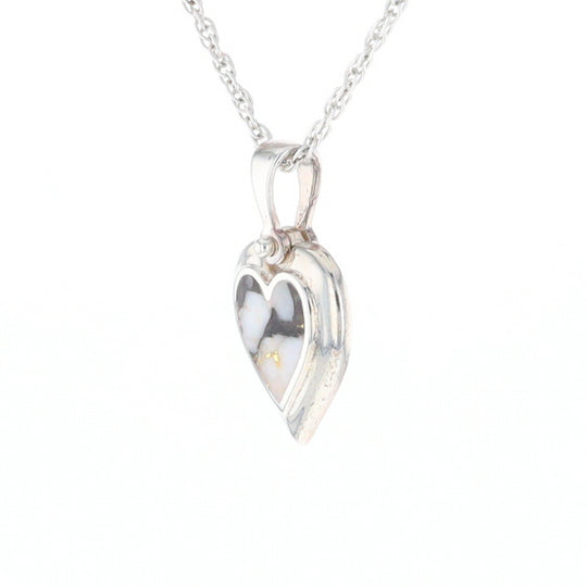 Sterling Silver Gold Quartz Inlaid Heart Pendant - G3