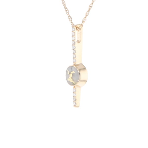 Diamond Bar Gold Quartz Round Inlaid Pendant G2