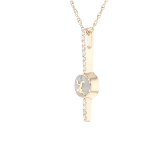 Diamond Bar Gold Quartz Round Inlaid Pendant G2