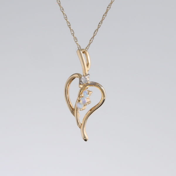 Round Opal & Diamond Heart Necklace