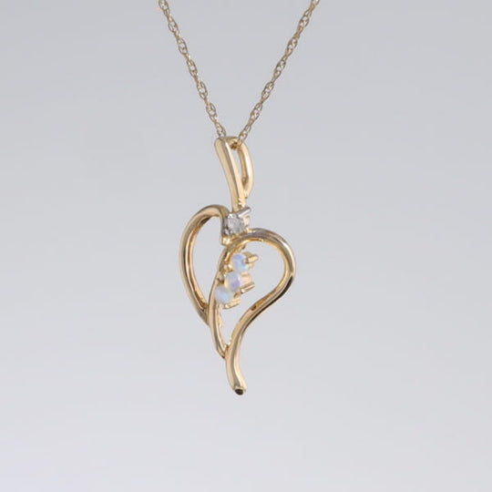 Round Opal & Diamond Heart Necklace
