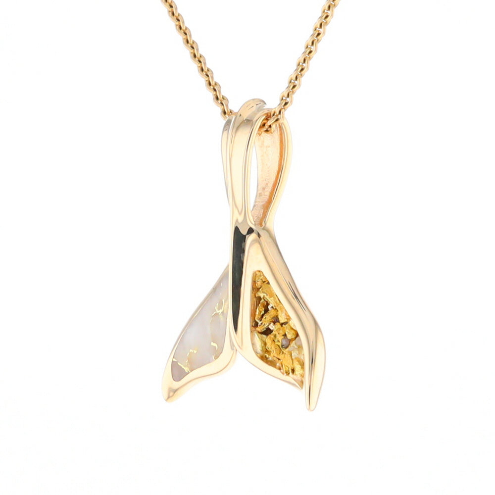 Whale Tail Necklaces Natural Gold Quartz and Nuggets Inlaid Pendant