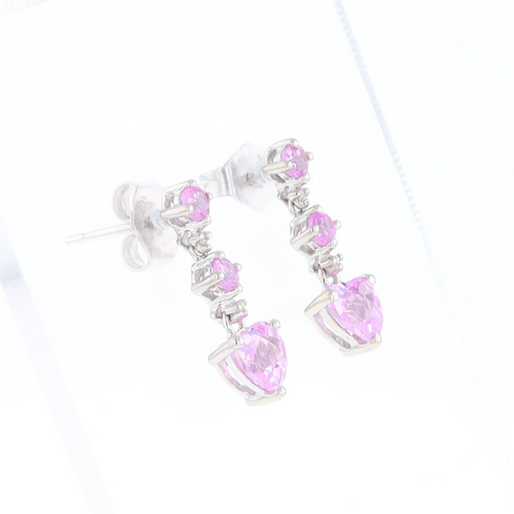 Synthetic Pink Sapphire Dangle Heart Earrings
