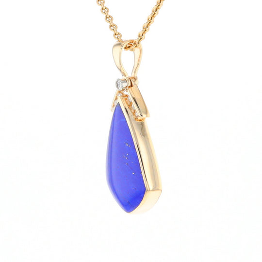 Natural Lapis pendant, tear drop inlaid design, 0.15ctw diamonds