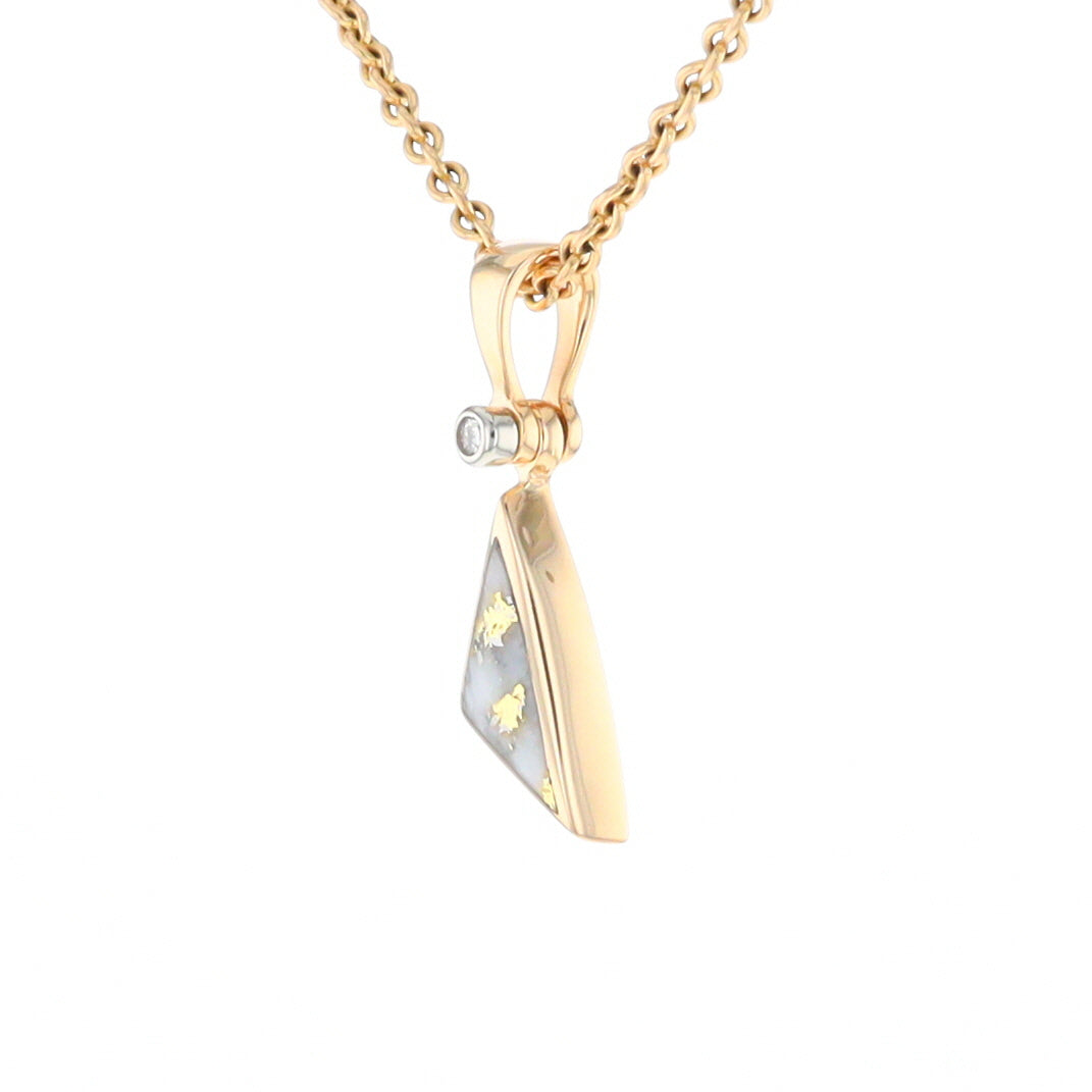 Gold Quartz Necklace Sail Inlaid Design Pendant with .02ct Diamond