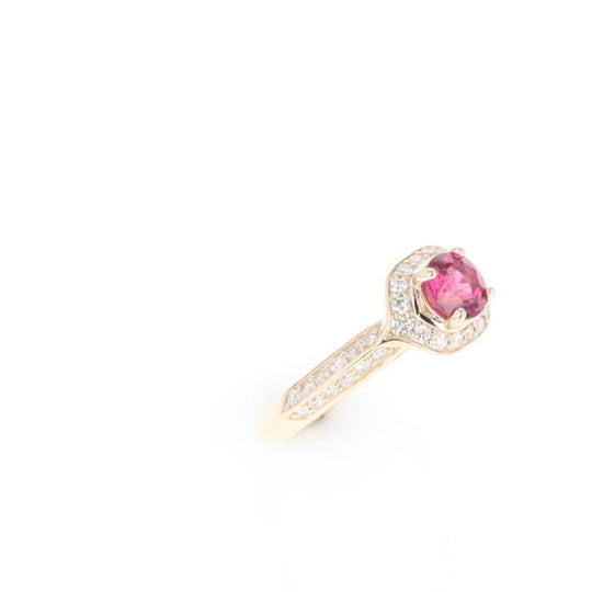 Peaked Halo Pink Tourmaline & Diamond Engagement Ring