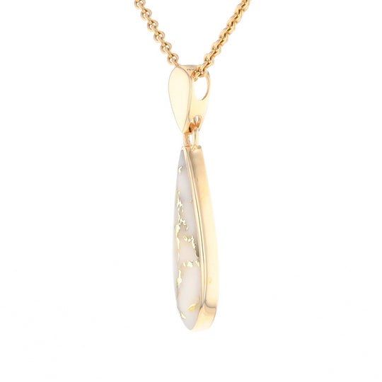 Gold Quartz Pendant Tear Drop Inlaid Design G2