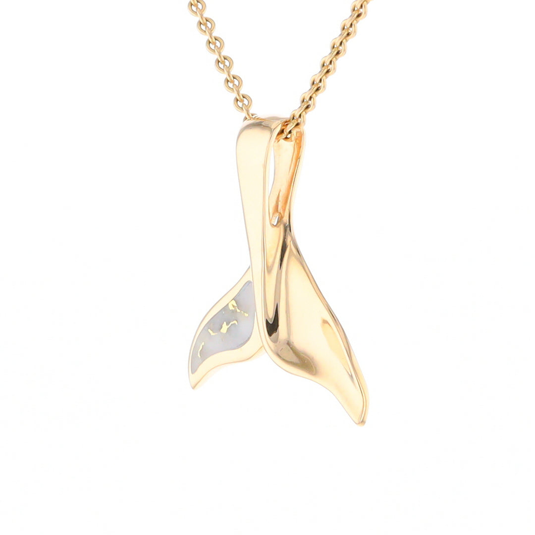 Whale Tail Gold Quartz Single Sided Inlaid Sea Life Pendant