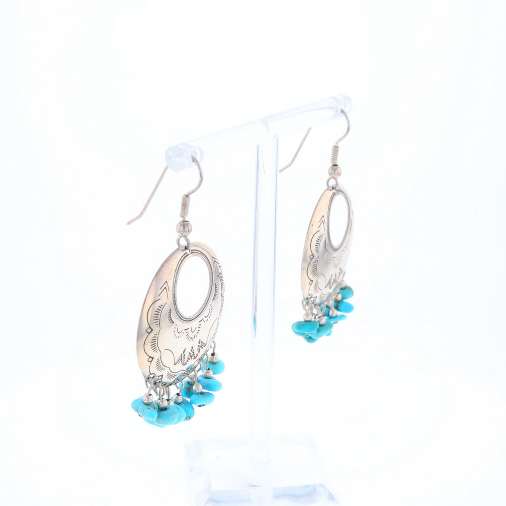 Stamped Silver Hook Earrings with Turquoise Dangles