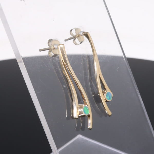 Opal Earrings Round Inlaid Double Curved Bar Design Studs