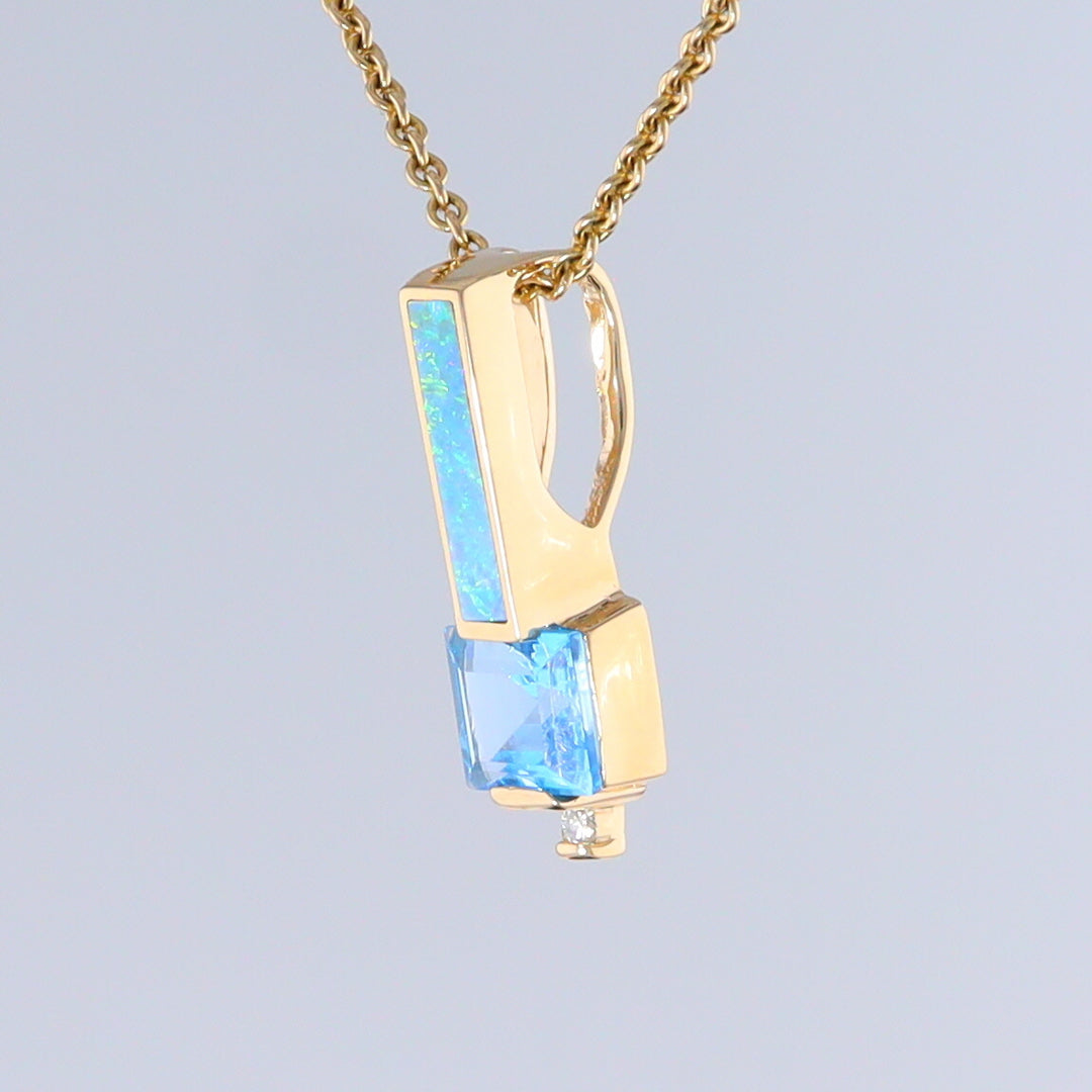 Opal Pendant Rectangle Inlaid with Peridot and 0.03ctw Round Diamond