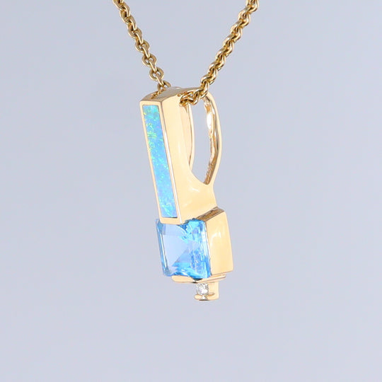 Opal Pendant Rectangle Inlaid with Peridot and 0.03ctw Round Diamond