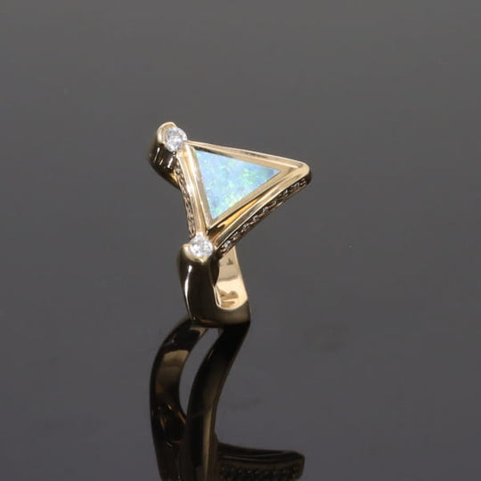 Opal Rings Triangle Inlaid Design with .31ctw Round Diamonds
