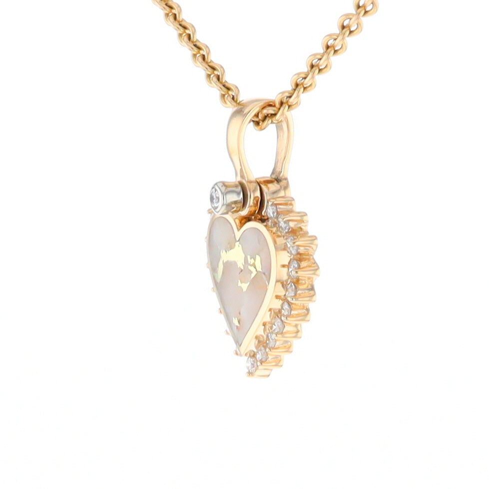 G2 Gold Quartz Pendant Heart Inlaid .21ctw Diamond Halo Design Pendant