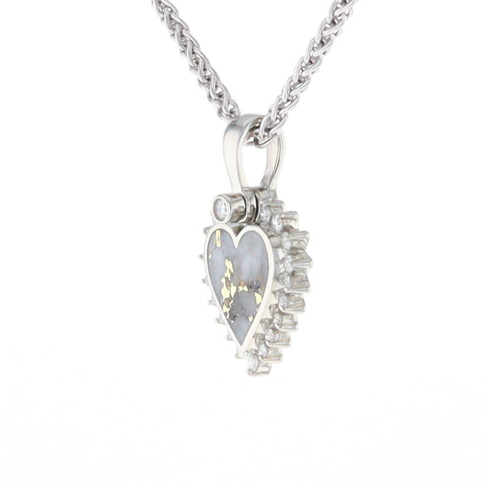 G2 Gold Quartz Pendant Heart Inlaid .21ctw Diamond Halo Design Pendant