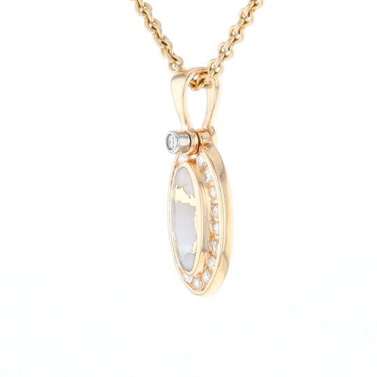 Gold Quartz Pendant Oval Inlaid with .22ctw Round Diamonds Halo