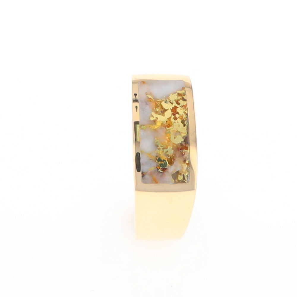 Gold Quartz Ring Rectangle Inlaid Design