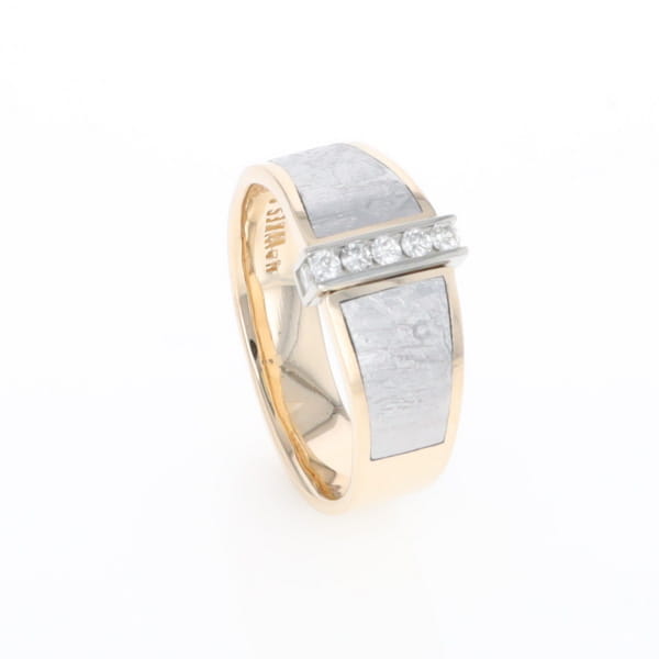 Meteorite Ring Double Sided Inlaid with .19ctw Round Diamonds