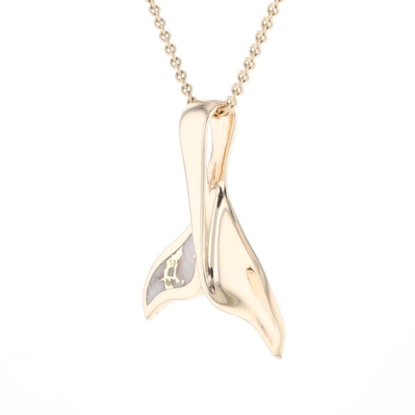 Whale Tail Natural Gold Quartz Single Side Inlaid Pendant