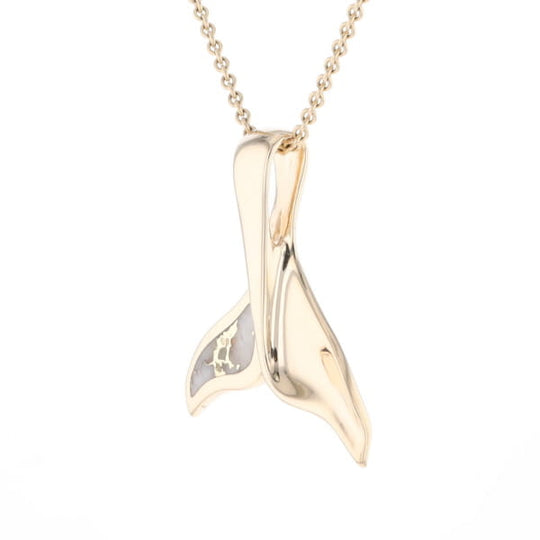 Whale Tail Natural Gold Quartz Single Side Inlaid Pendant