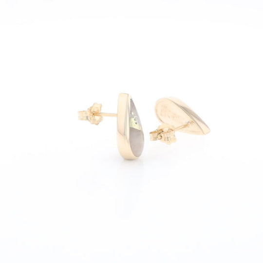 Gold Quartz Earrings Tear Drop Inlaid Studs