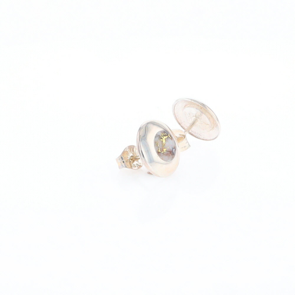 Sterling Silver Gold Quartz Inlaid Circle Stud Earrings - G3