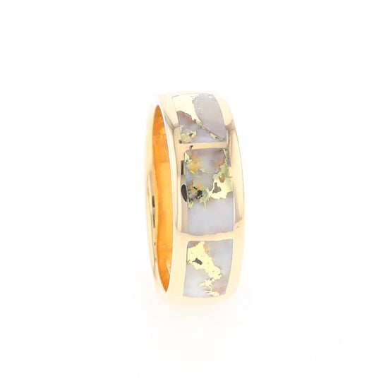 Gold Quartz Ring 3 Section Rectangle Inlaid Band