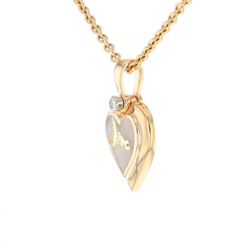 Gold Quartz Heart Shape Inlaid Pendant with .02ct Diamond