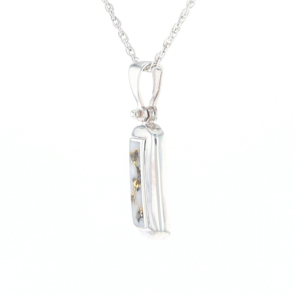 Sterling Silver Gold Quartz Invlaid Rectangle Bar Pendant - G3