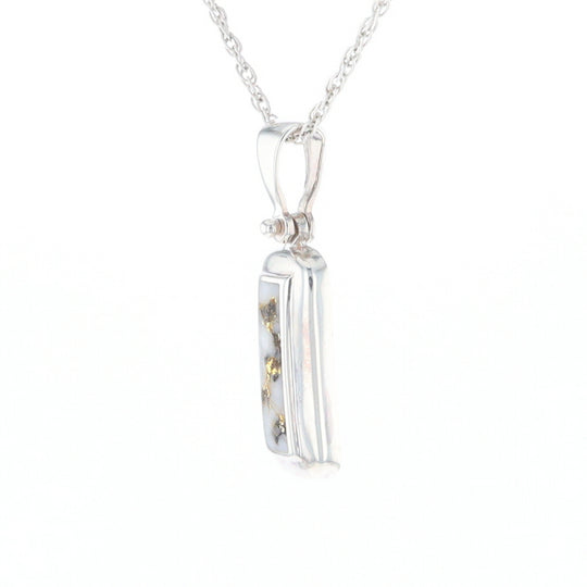 Sterling Silver Gold Quartz Invlaid Rectangle Bar Pendant - G3