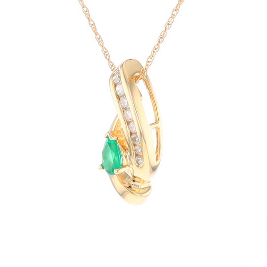 Pear Shaped Emerald Ribbon Pendant