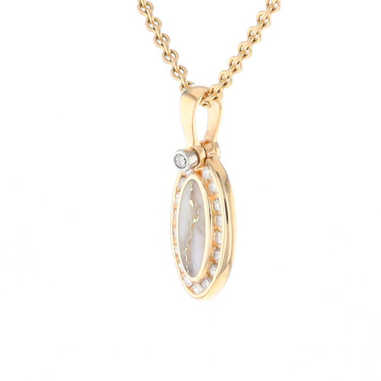 Gold Quartz Pendant Oval Inlaid with .22ctw Round Diamonds Halo