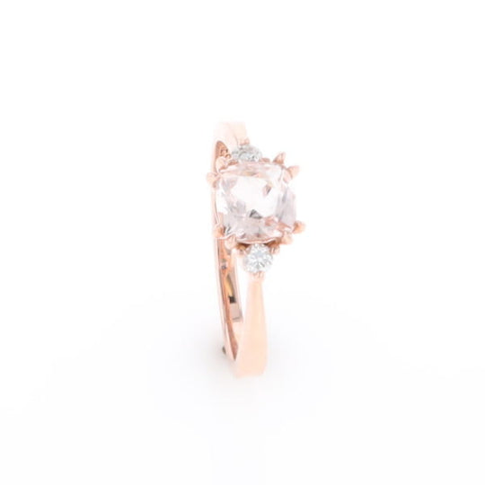 Morganite 1ct Cushion Cut  and Diamond Three Stone Engagement Ring