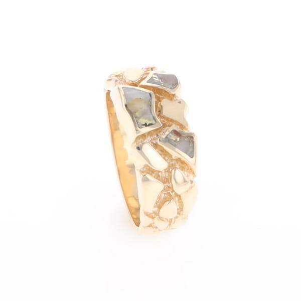 Gold Quartz Ring 3 Section Inlaid Nugget Design Band