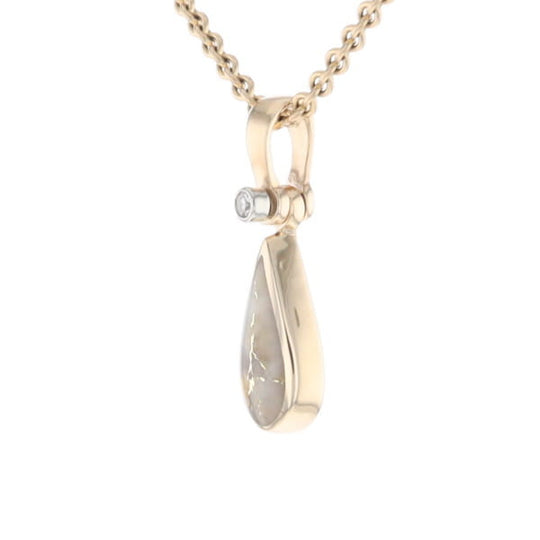 Gold Quartz Pendant Tear Drop Inlaid Design with .02ct Diamond