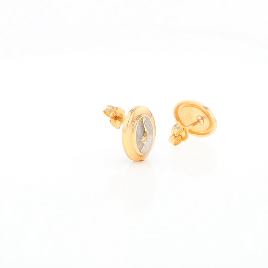 Gold Quartz Earrings Oval Inlaid Design Studs G2